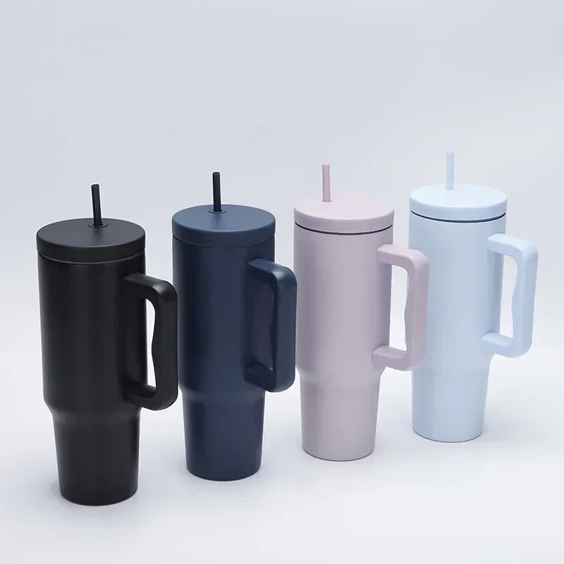 1pc 1200ml Leakproof 40oz Stainless Steel Tumbler with Handle and Straw Perfect for Outdoor Activities, Hiking, Running, Cycling