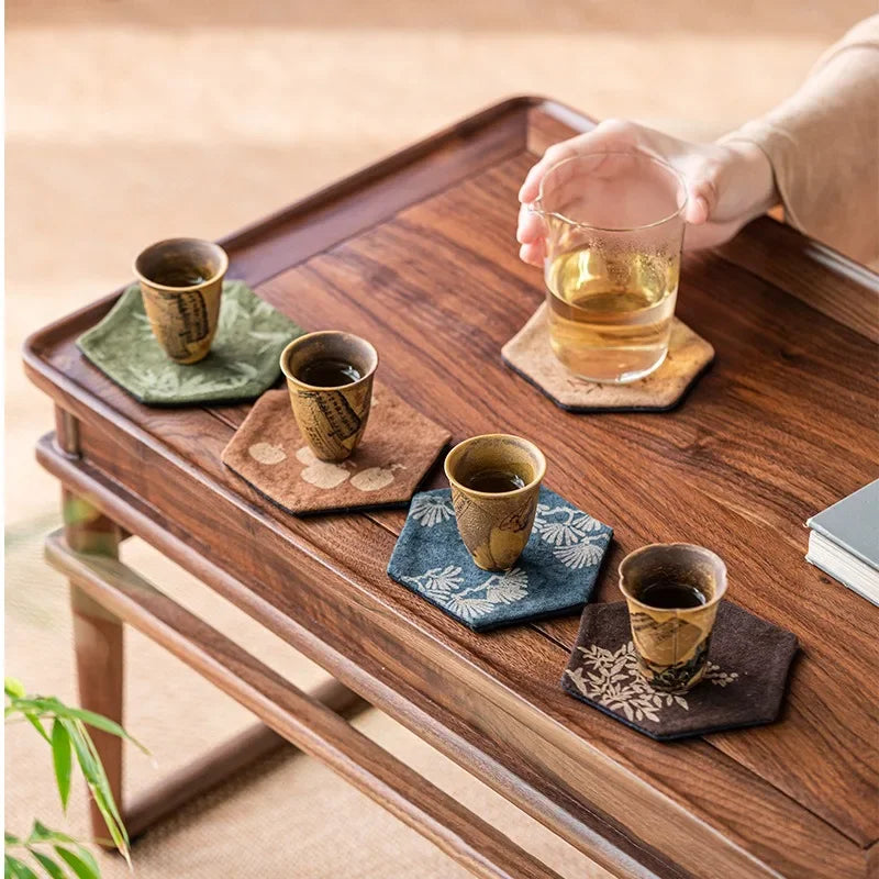 Vintage Embroidery Tea Coasters — Insulated Cup Holders for Tea Accessories