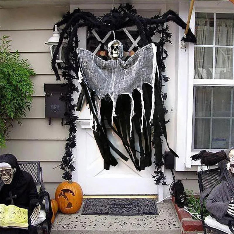Halloween Hanging Skeleton Ghost Decoration — Creepy Gauze Ornament for Yards & Haunted Houses