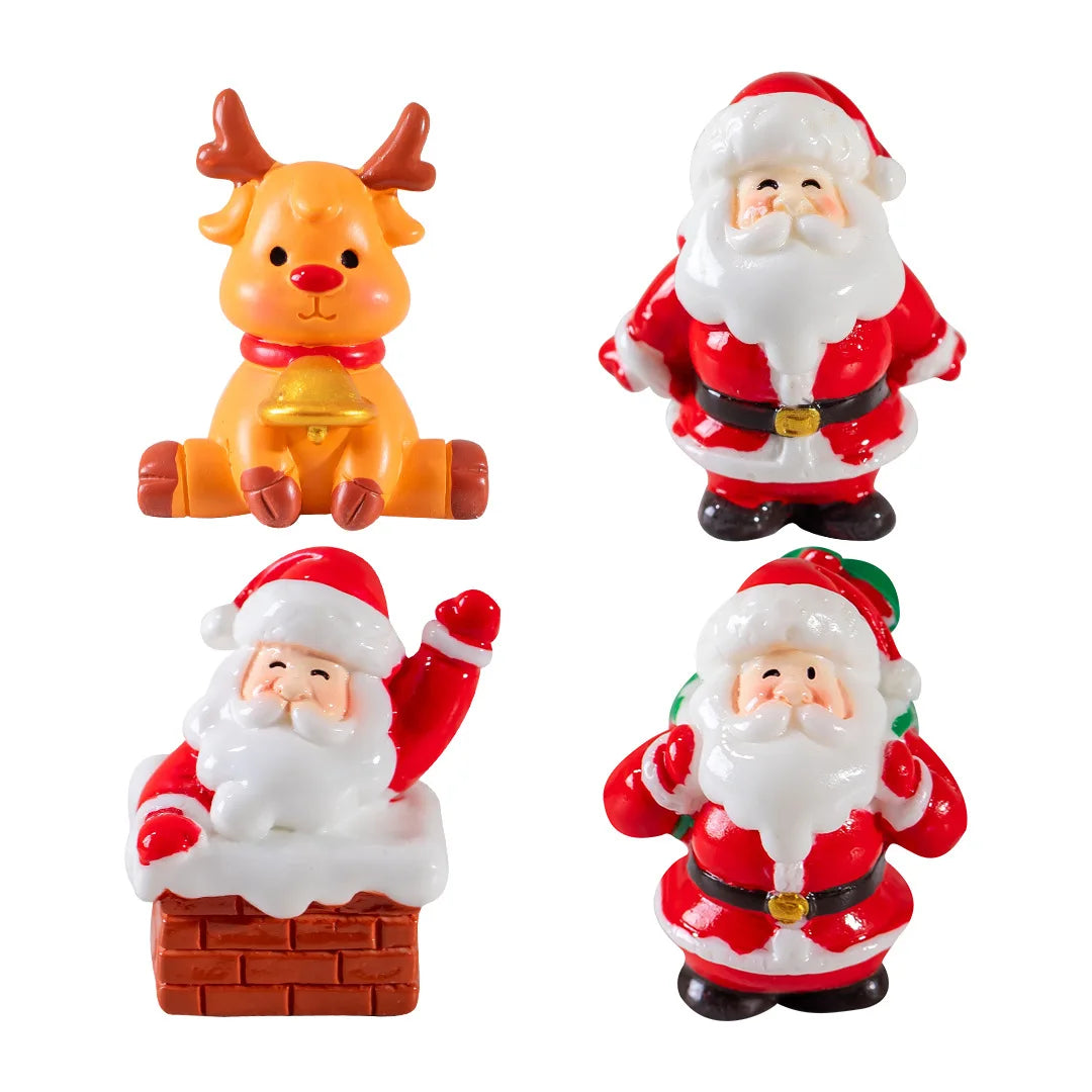 Christmas Resin Miniature Figurines – Santa, Elk & Snowman Holiday Décor Statues