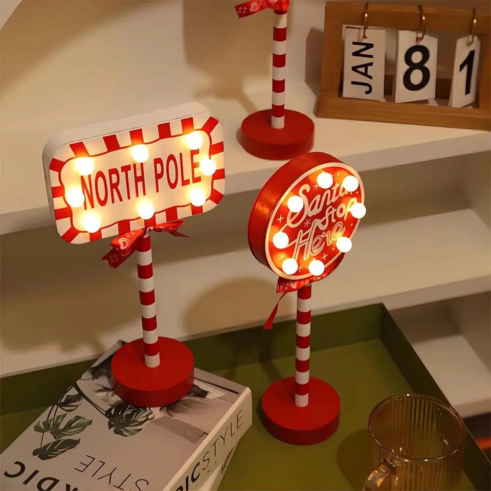 Santa Stop Here LED Tree Topper & Window Desk Lamp – Festive Holiday Light