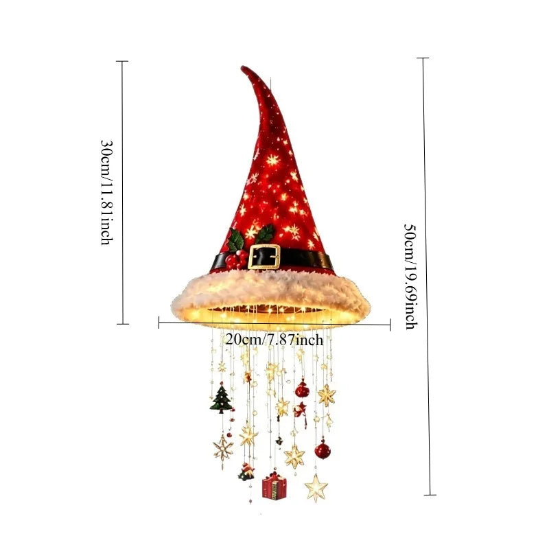Christmas Santa Hat LED Hanging Light – Warm Glowing Chandelier String Light for Stairs & Home