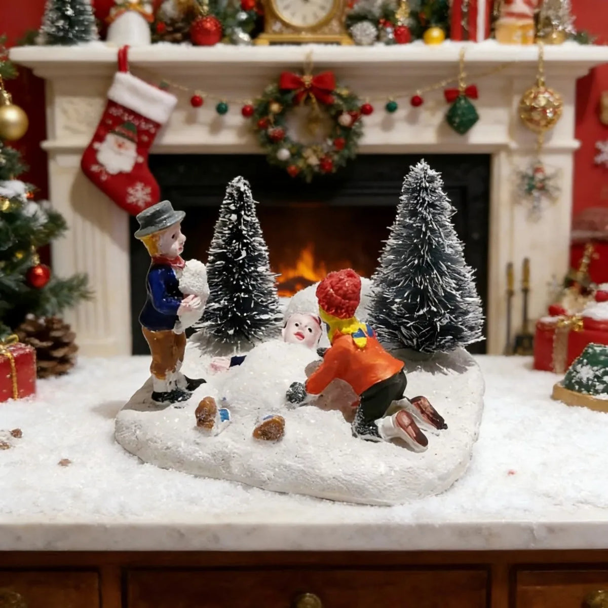 Christmas Village Figurines – Hand-Painted Resin Kids & Santa Scene Accessories