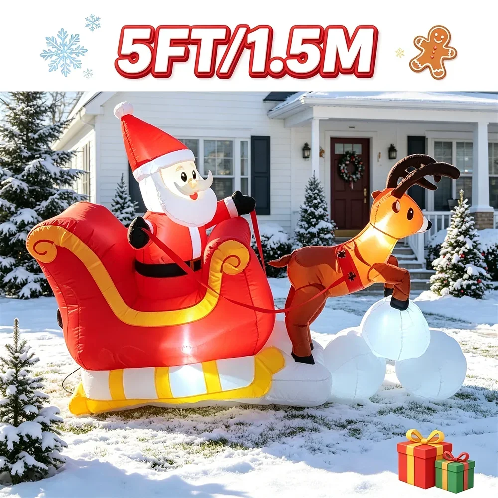 5 Ft Inflatable Santa Claus Riding Sleigh – LED Lighted Outdoor Christmas Yard Decoration