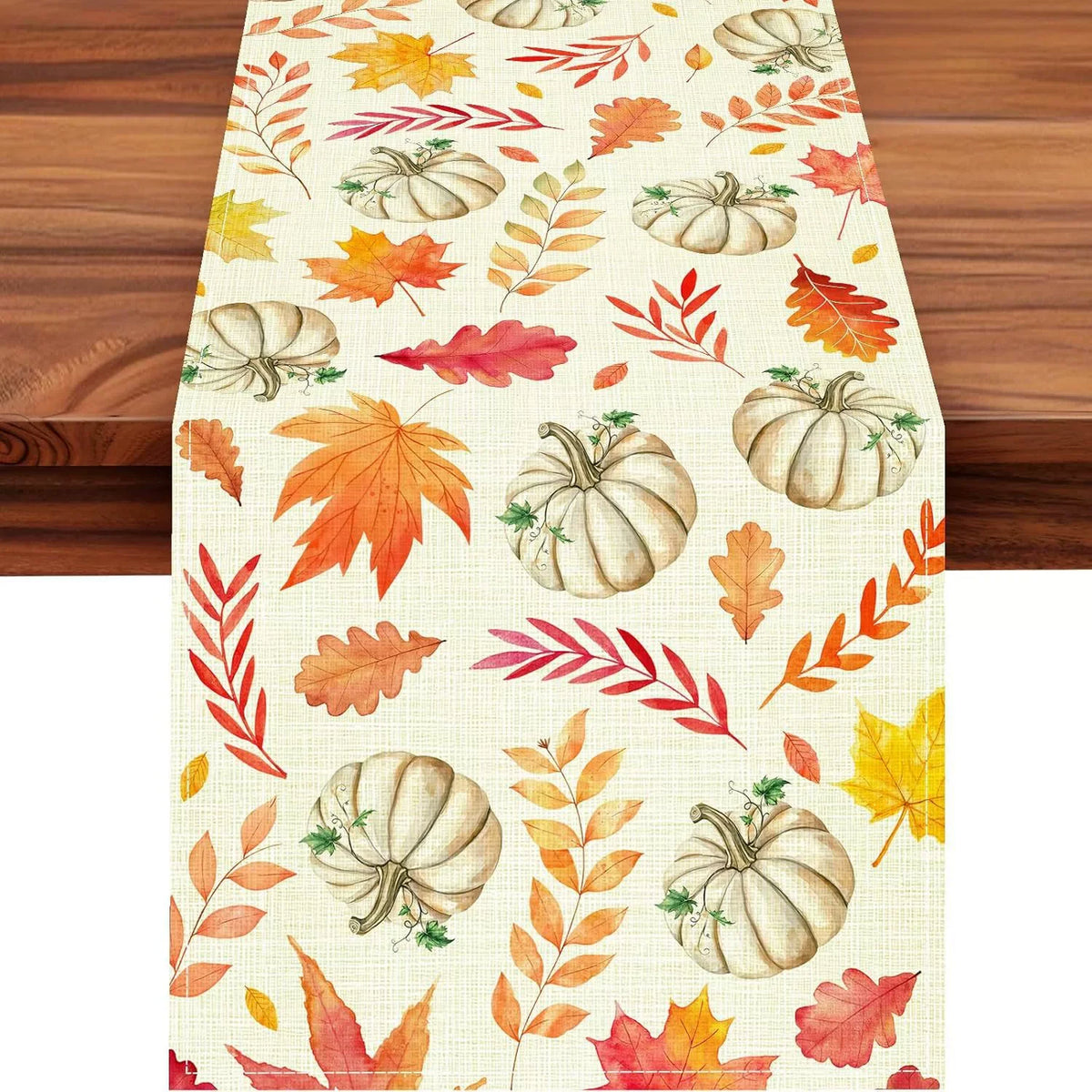 Fall Table Runner Printed Thanksgiving Maple Leaf Linen Runners, Seasonal Autumn Holiday Table Decor for Kitchen, Dining, Party