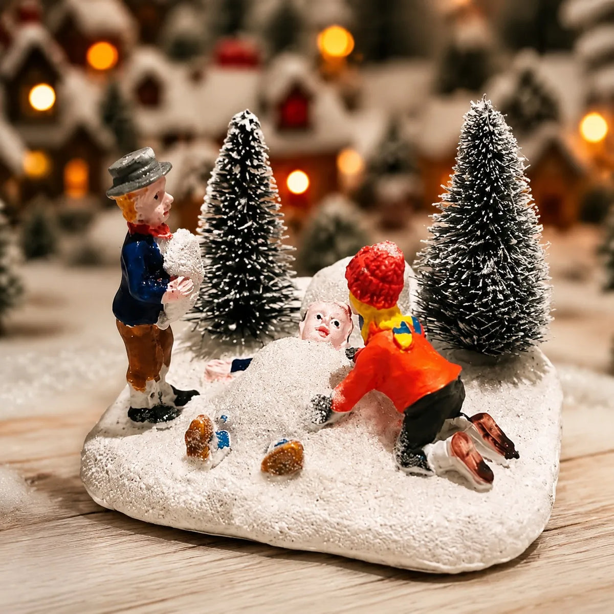 Christmas Village Figurines – Hand-Painted Resin Kids & Santa Scene Accessories