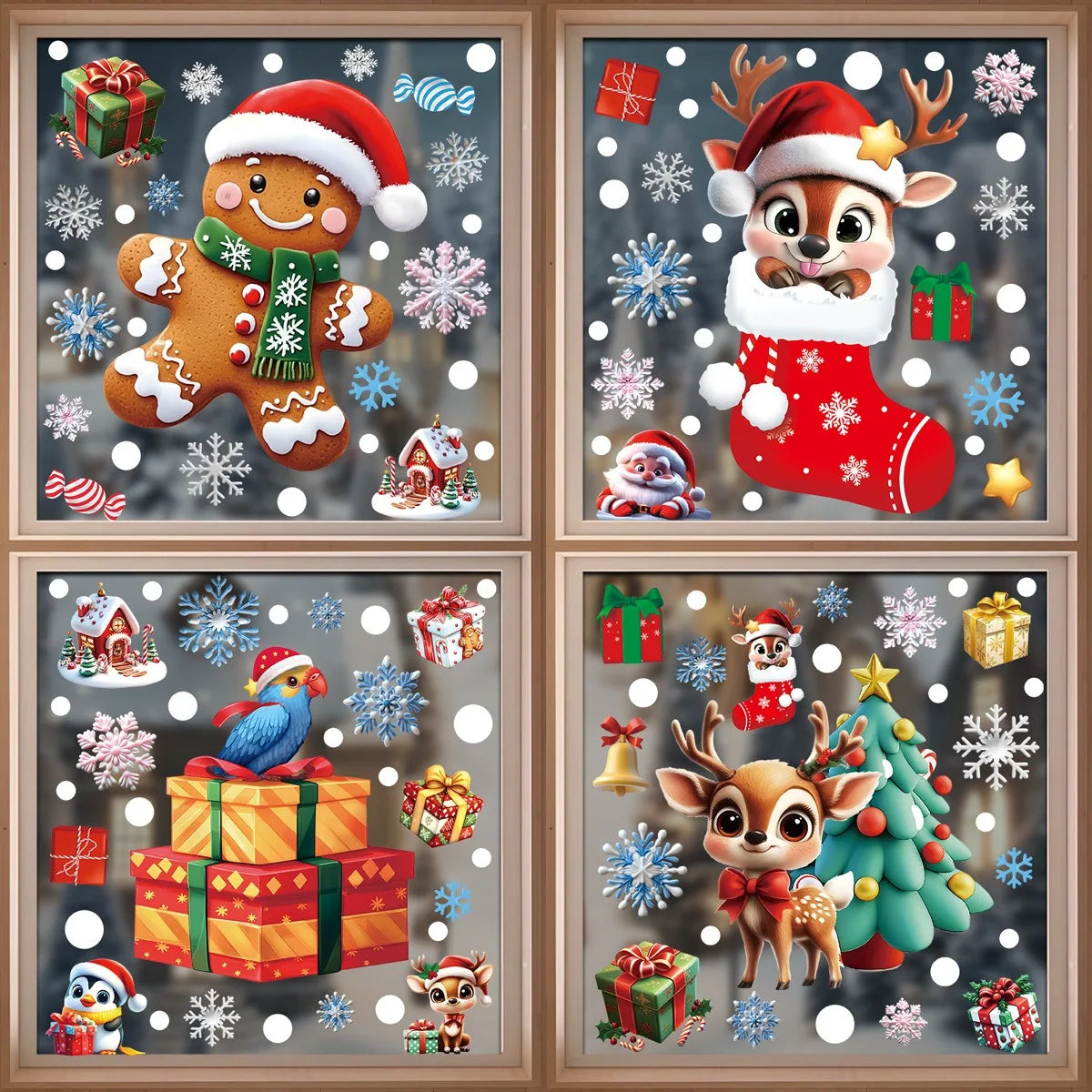 Christmas Window Stickers – Gingerbread Man, Santa, Snowman & Snowflake Decals