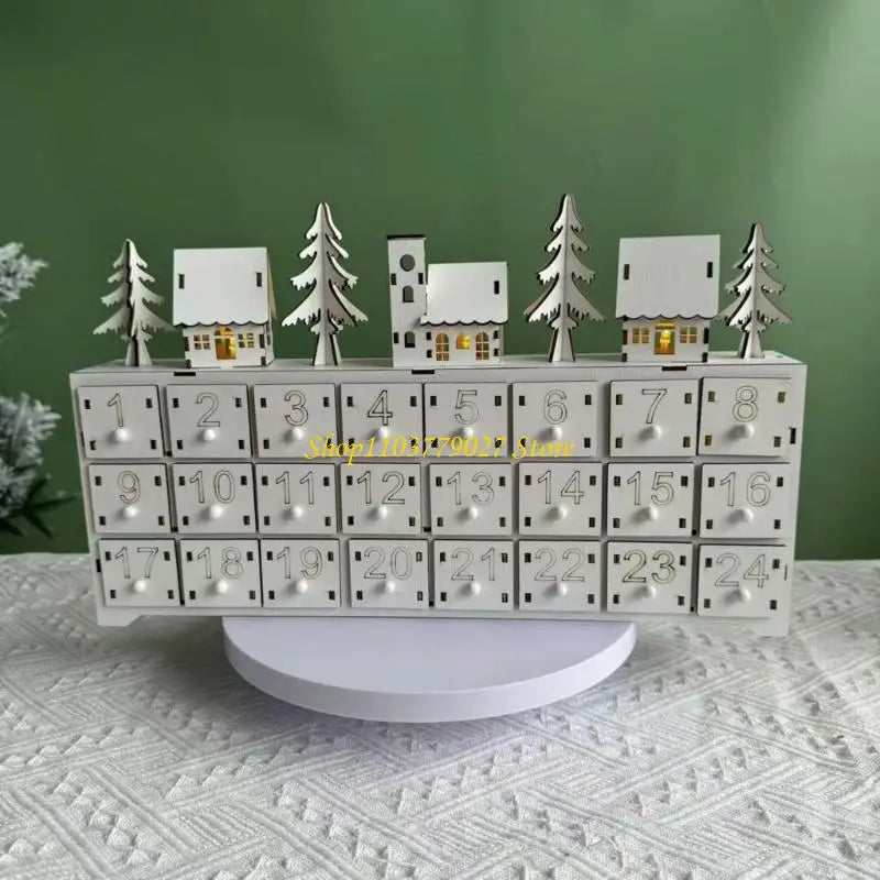 24-Day Christmas Countdown Advent Calendar with LED Lights — Wooden Snowman Decor