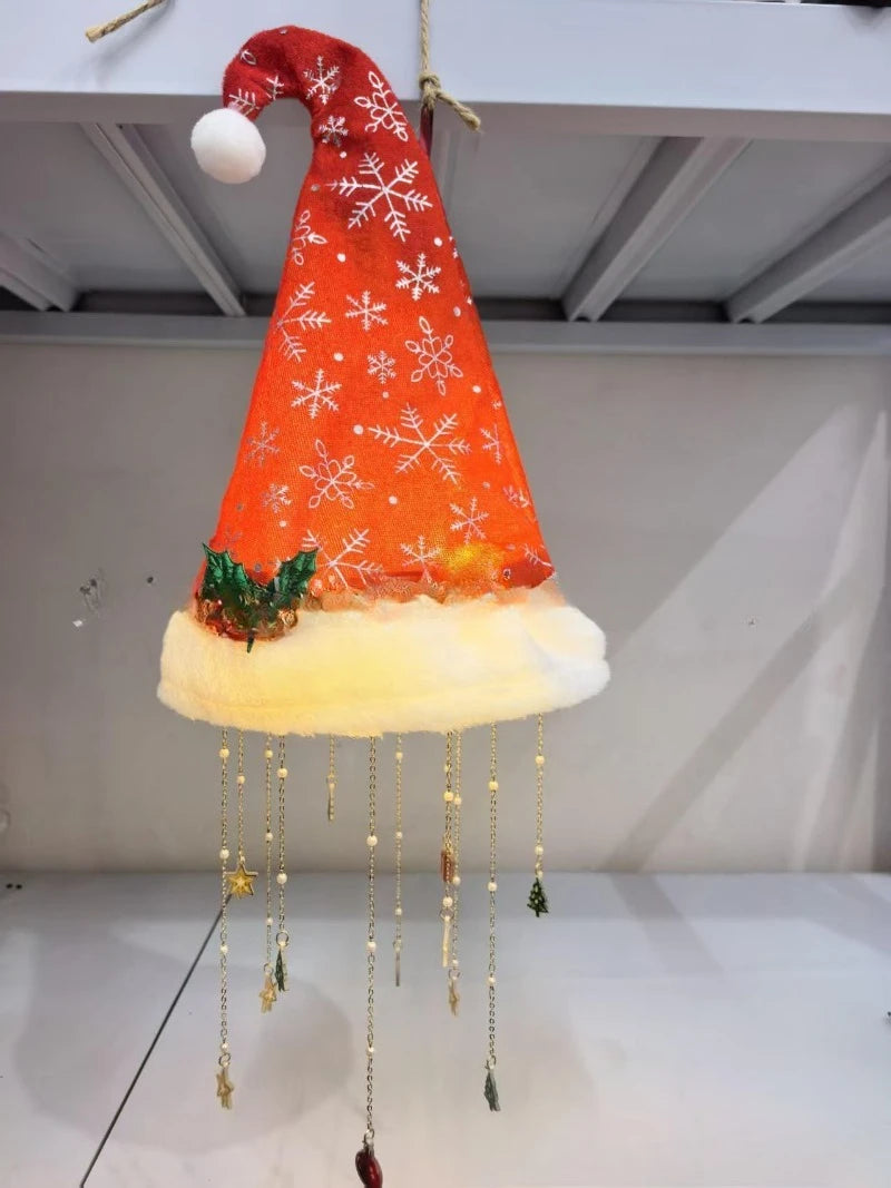Christmas Santa Hat LED Hanging Light – Warm Glowing Chandelier String Light for Stairs & Home