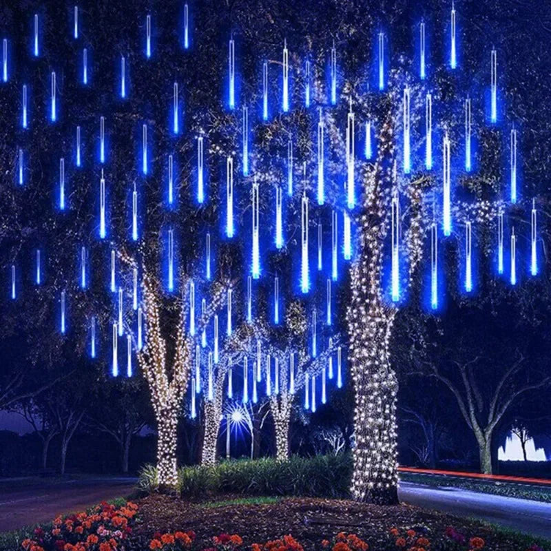 Christmas Meteor Shower LED String Lights — Indoor & Outdoor Rain Drop Lights