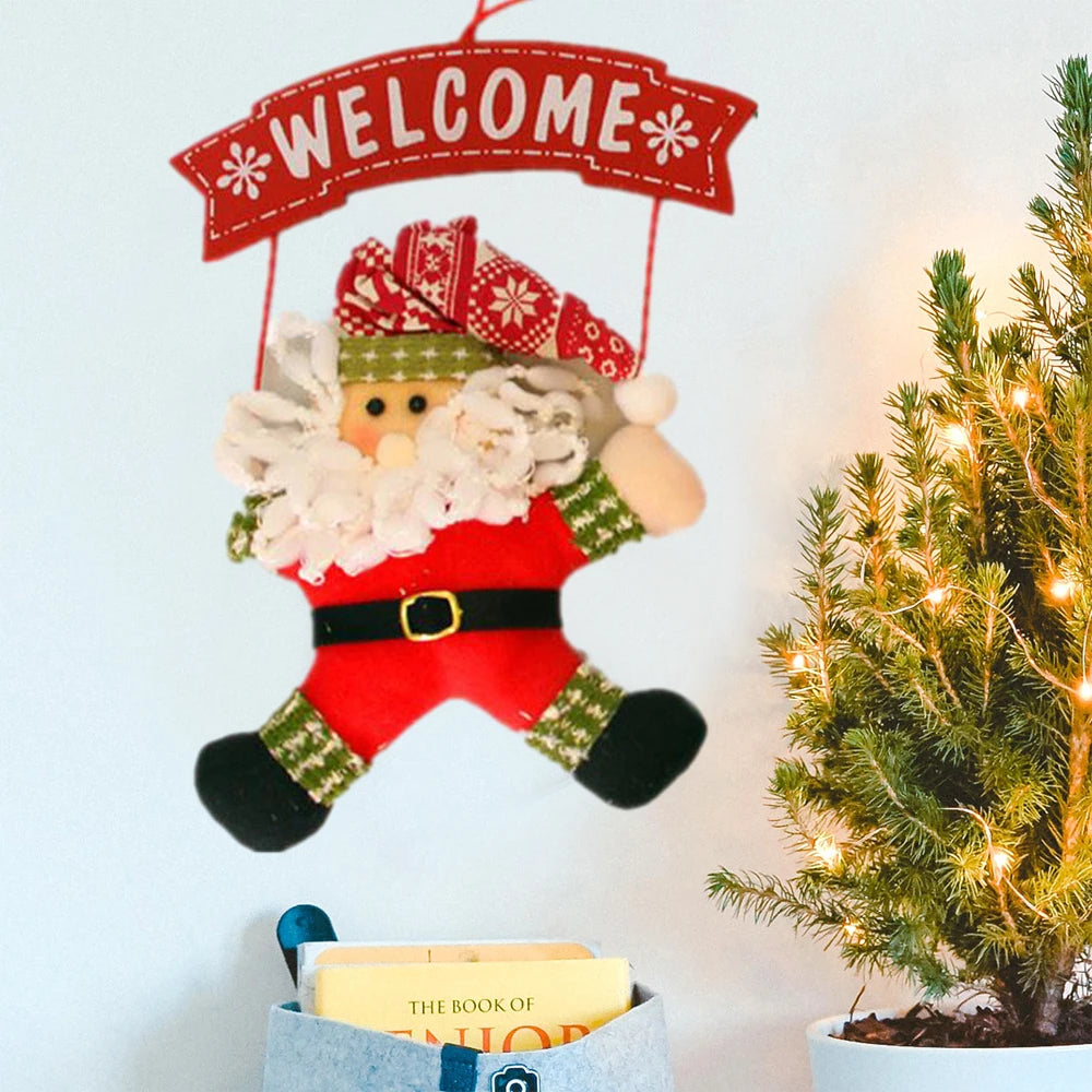 Christmas Wooden Door Hanging Sign — Santa, Snowman & Tree Drop Ornaments