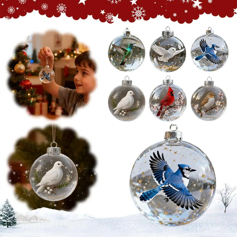Crystal Clear Cardinal Bird Ball Ornament — 3D Nature Holiday Tree Decor