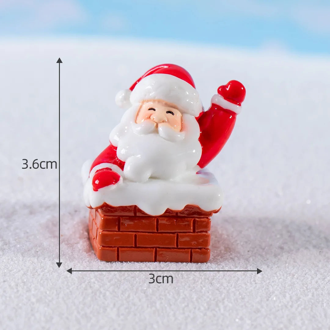Christmas Resin Miniature Figurines – Santa, Elk & Snowman Holiday Décor Statues