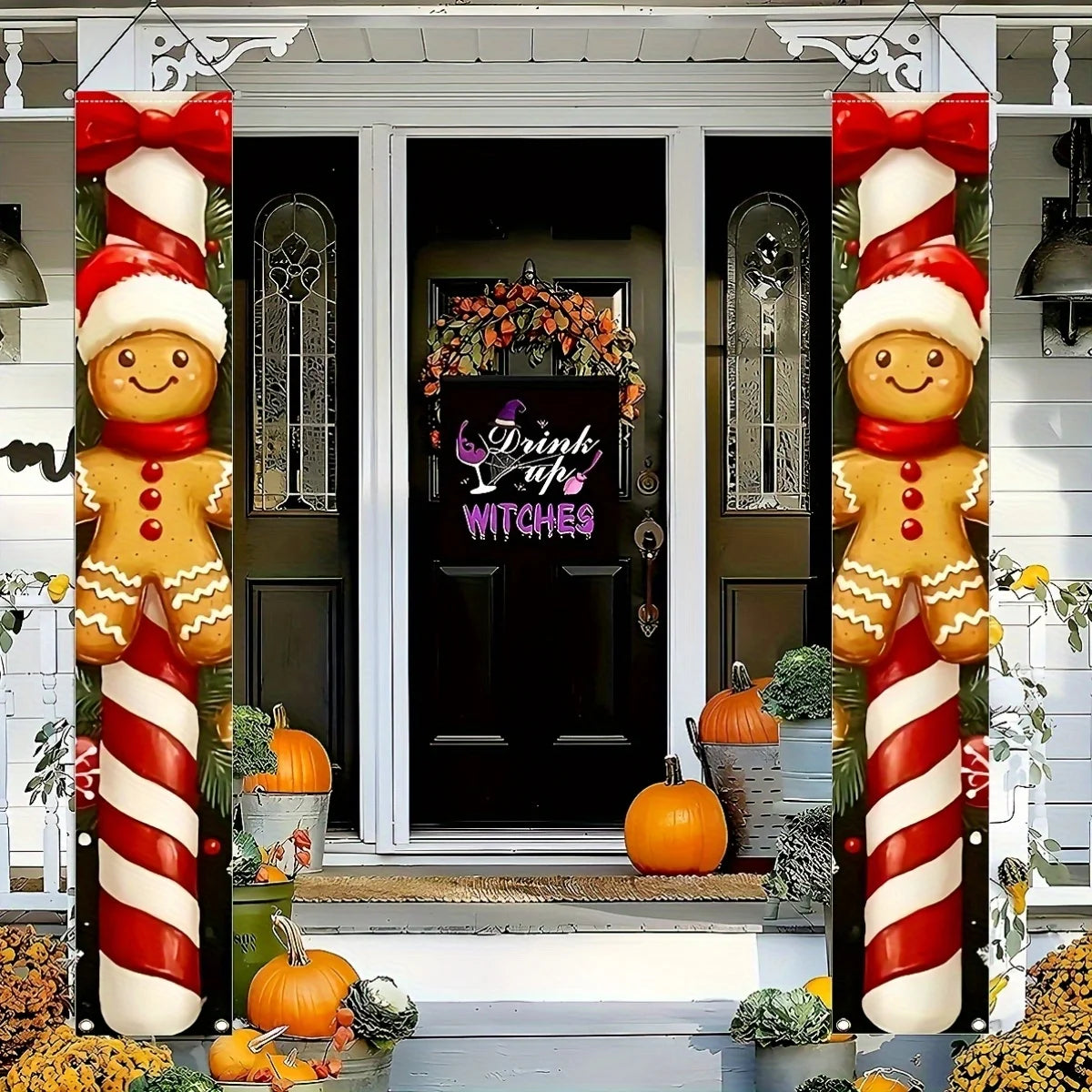 Merry Christmas Polyester Door Banner — Holiday Entryway & Party Decoration