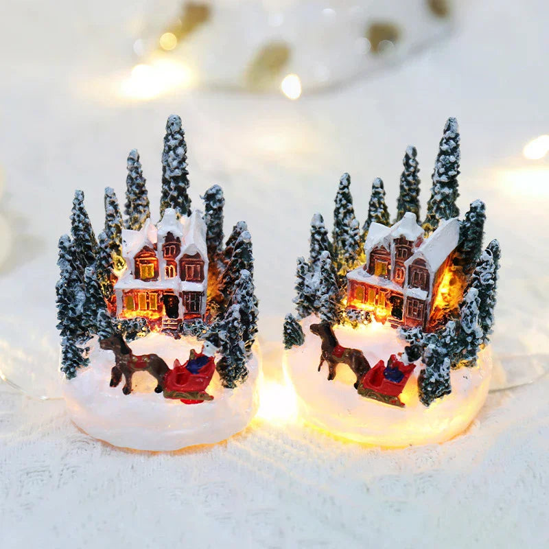 Christmas LED Resin Ornament – Santa Castle & Snow House Light-Up Figurine