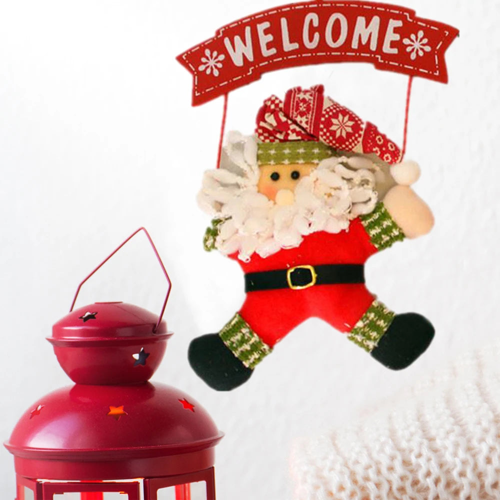 Christmas Wooden Door Hanging Sign — Santa, Snowman & Tree Drop Ornaments
