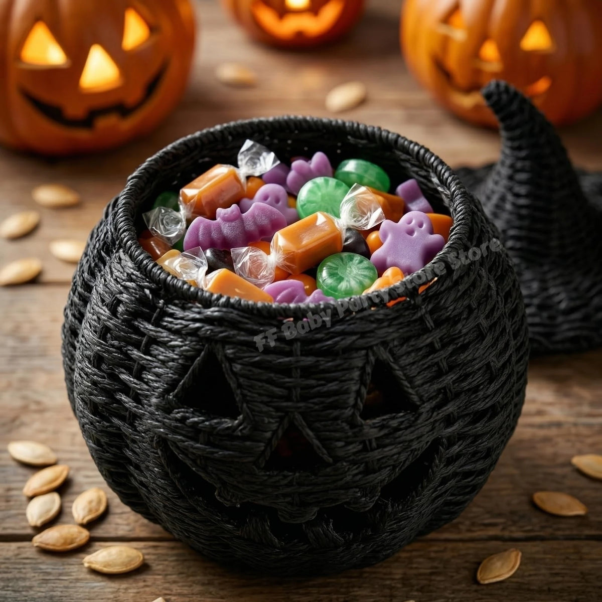 Hand-Woven Wicker Pumpkin Lantern with Witch Hat — Halloween Candle Holder & Fall Decor