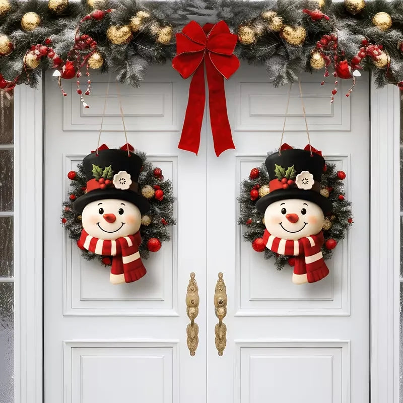 Farmhouse Snowman Door Hanging — Winter Welcome Sign for Front Door & Wall