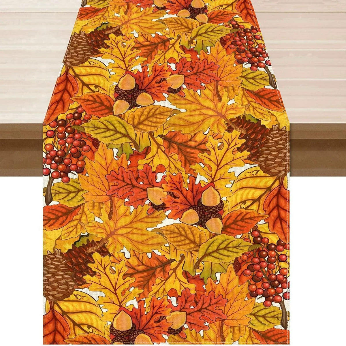 Fall Table Runner Printed Thanksgiving Maple Leaf Linen Runners, Seasonal Autumn Holiday Table Decor for Kitchen, Dining, Party