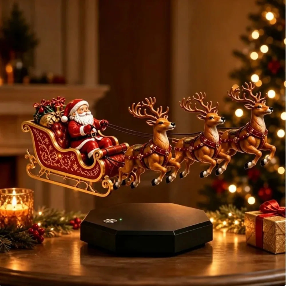 Magnetic Levitation Floating Santa Sleigh Ornament — Rotating Reindeer Holiday Decor