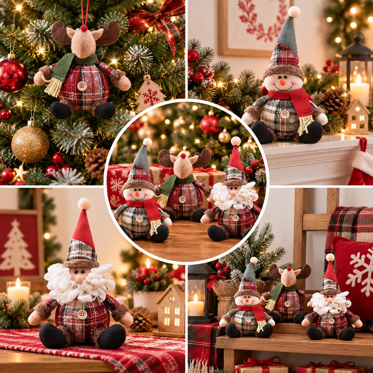 Christmas Plush Dolls – Reindeer, Santa & Snowman Holiday Character Figures