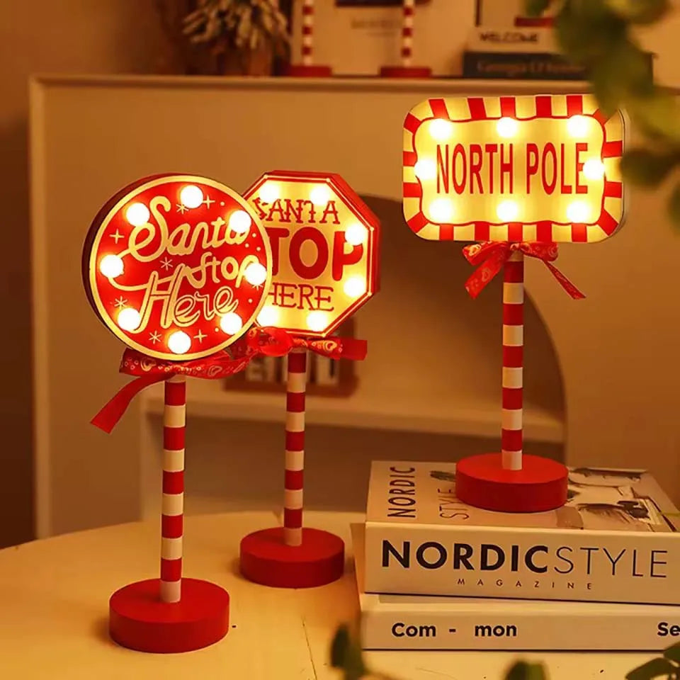 Santa Stop Here LED Tree Topper & Window Desk Lamp – Festive Holiday Light