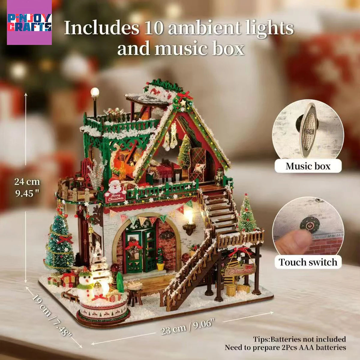 Christmas Snow Scene Wooden DIY Miniature House Kit – LED 3D Puzzle & Creative Holiday Gift