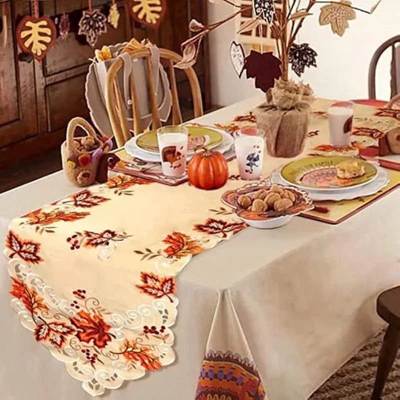 Fall Table Runner Maple Leaves Thanksgiving Table Runner Embroidered Autumn Harvest Decor for Fall Thanksgiving Decorations
