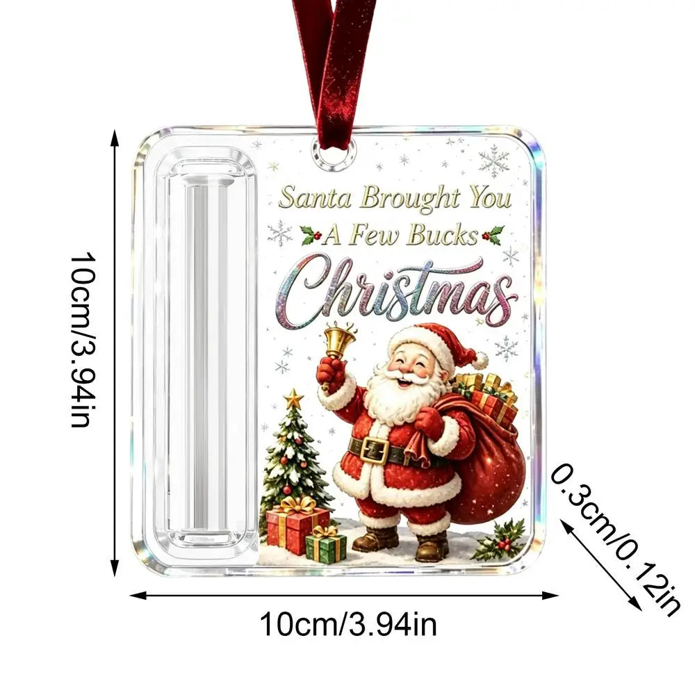 Christmas Acrylic Cash Holder Ornament — Reusable Holographic Money Gift