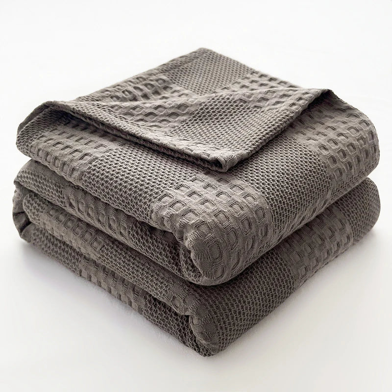 100% Cotton Waffle Throw Blanket — All-Season Sofa & Bed Cover
