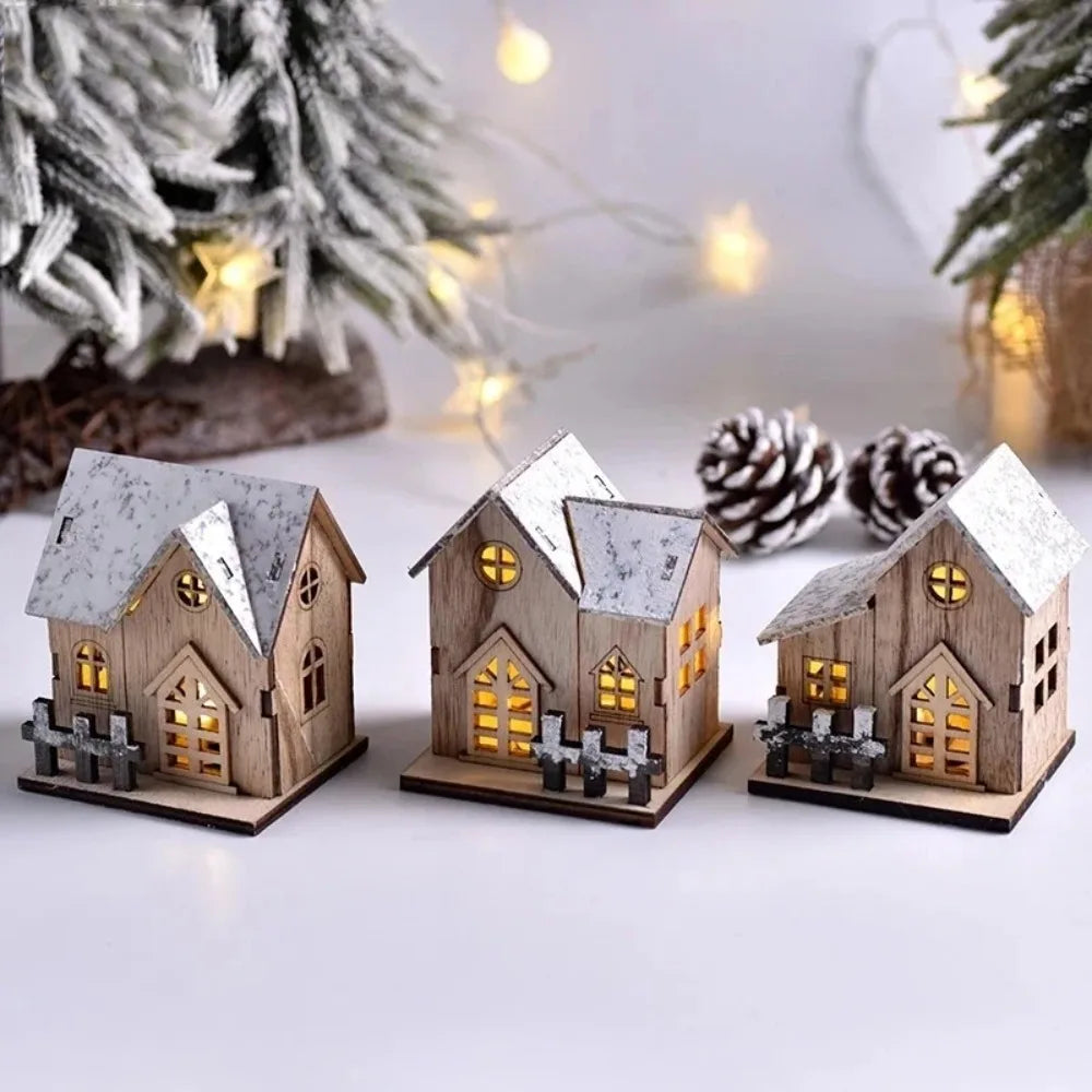 Christmas LED Wooden Cabin Ornament – Glowing Holiday House for Tree & Home Décor