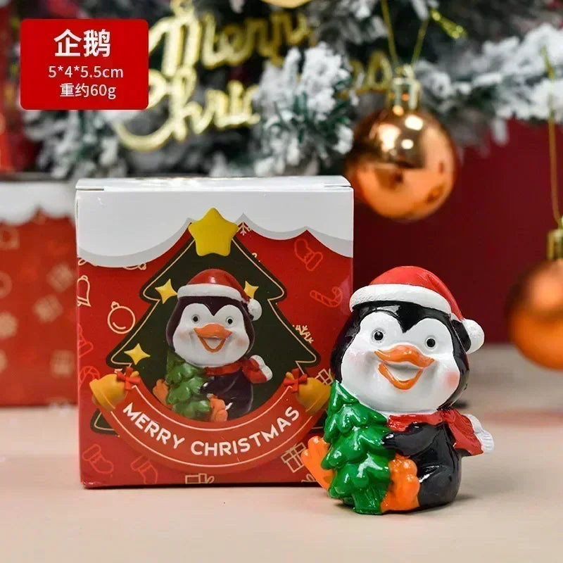 Christmas Resin Animal Figurine Ornament — Cute Holiday Desktop Decor