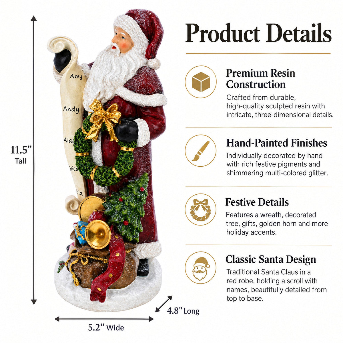 11.5in Santa Reading Christmas Figurine
