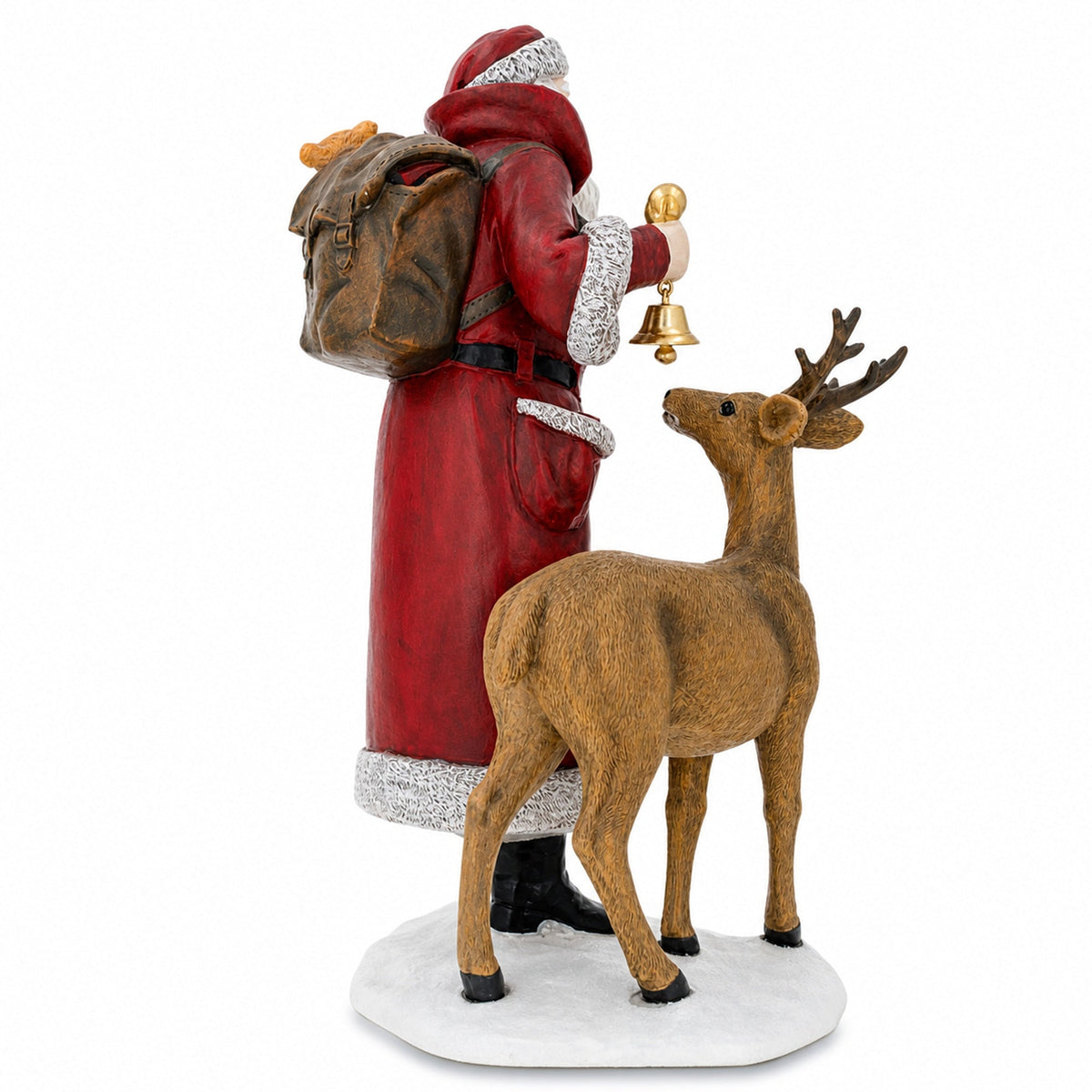 12in Santa Holding Christmas Tree and Bell by Reindeer Figurine