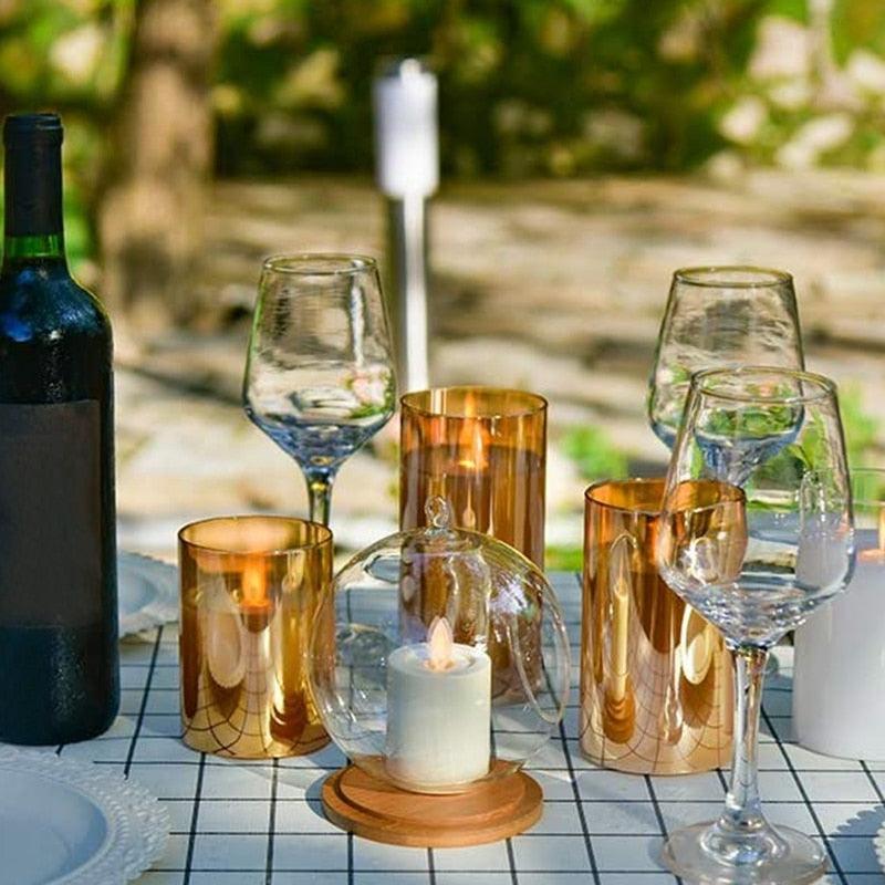 Amber Glass LED Flameless Candle Set with Remote & Timer