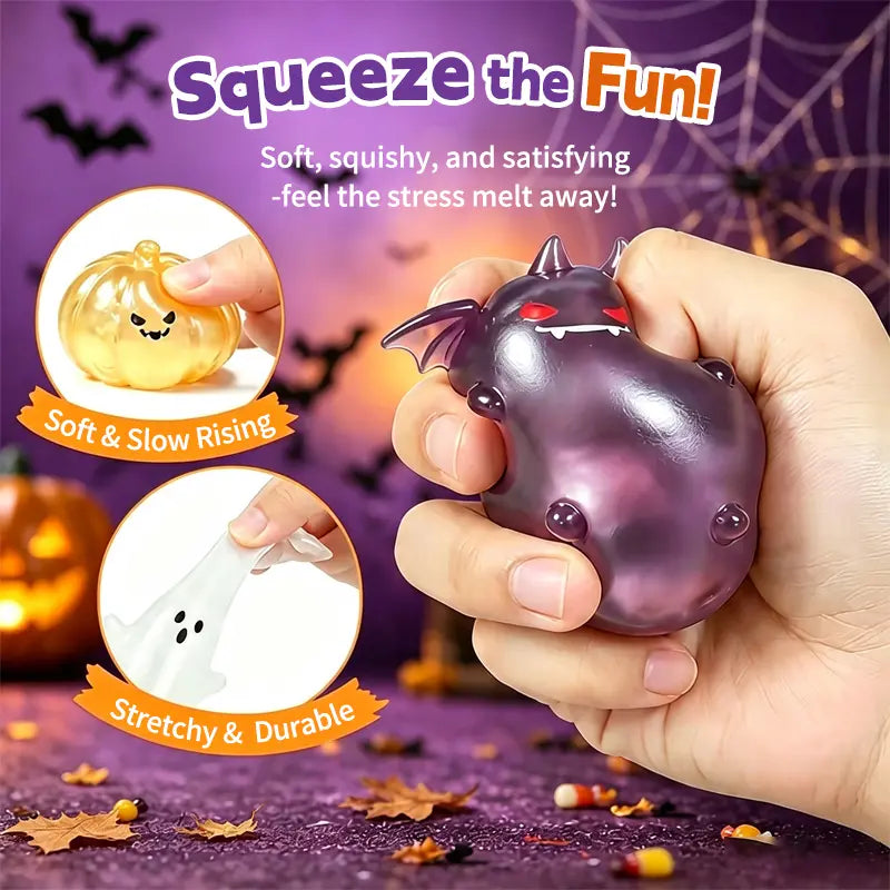 Unisex Halloween TPR Squishy Toy Set - Spooky Ghost/Demon, Bat & Pumpkin Designs, Slow-Rise Stress Relief Fidget Toys, Funny Party Favors & Trick-Or-Treat Bag Fillers