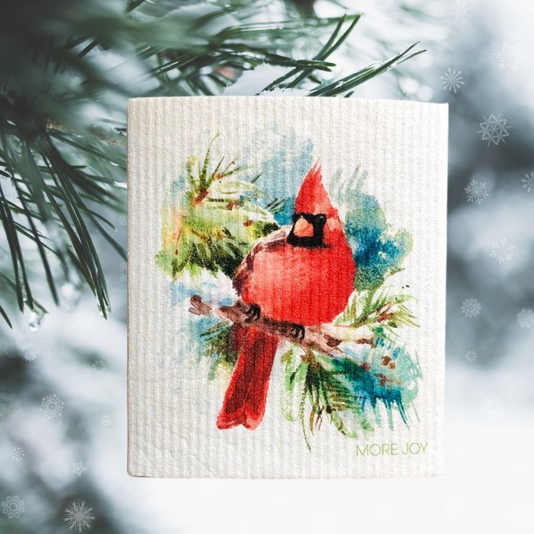 Cardinal Bird Swedish Dishcloth — Eco-Friendly Reusable Kitchen Cloth in Red