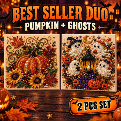 Halloween Diamond Painting Kits with Frame for Adults & Teens, 5D DIY Diamond Art Craft Kit with Full Drill Canvas and Tools, Pumpkin Ghost Witch Cat Halloween Wall Decor, Beginner-Friendly Gift, 8 X 8 Inch