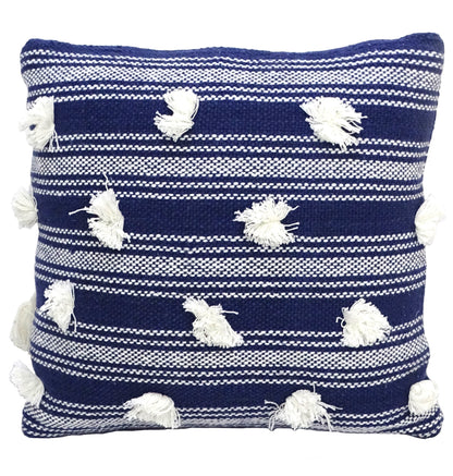 Blue Decorative Throw Pillow with Pom Pom