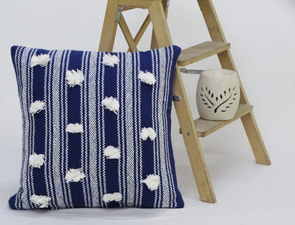Blue Decorative Throw Pillow with Pom Pom