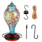 33oz Hand Blown Hummingbird Feeder with 5 Flower Feeding Port Perch Ant Moat Hanging Hook S Hook Hemp Rope Cleaning Brush for