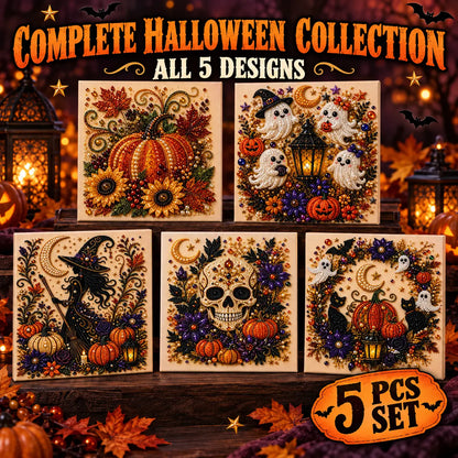 Halloween Diamond Painting Kits with Frame for Adults & Teens, 5D DIY Diamond Art Craft Kit with Full Drill Canvas and Tools, Pumpkin Ghost Witch Cat Halloween Wall Decor, Beginner-Friendly Gift, 8 X 8 Inch