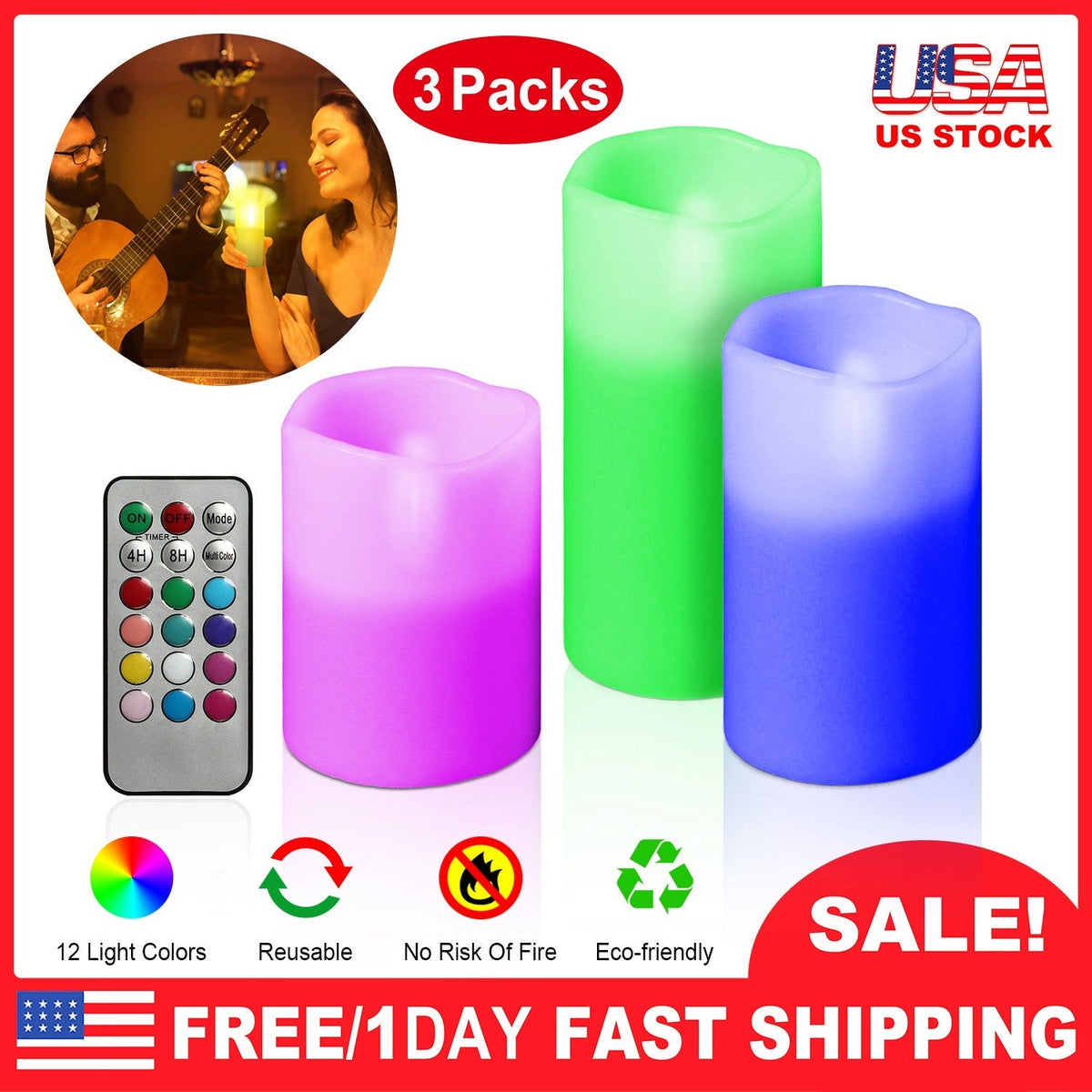 3Pcs Flameless Candles Votive Candles Wireless Battery Operated LED Flickering Candles w/ Remote Control Timer