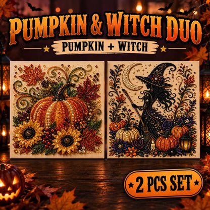 Halloween Diamond Painting Kits with Frame for Adults & Teens, 5D DIY Diamond Art Craft Kit with Full Drill Canvas and Tools, Pumpkin Ghost Witch Cat Halloween Wall Decor, Beginner-Friendly Gift, 8 X 8 Inch
