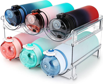 Stackable Water Bottle Organizer for Cabinet — 2-Pack Clear Rack for Pantry & Fridge