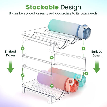 Stackable Water Bottle Organizer for Cabinet — 2-Pack Clear Rack for Pantry & Fridge