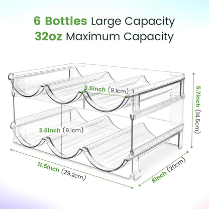 Stackable Water Bottle Organizer for Cabinet — 2-Pack Clear Rack for Pantry & Fridge