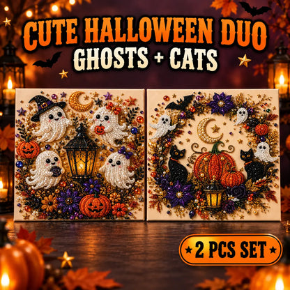 Halloween Diamond Painting Kits with Frame for Adults & Teens, 5D DIY Diamond Art Craft Kit with Full Drill Canvas and Tools, Pumpkin Ghost Witch Cat Halloween Wall Decor, Beginner-Friendly Gift, 8 X 8 Inch