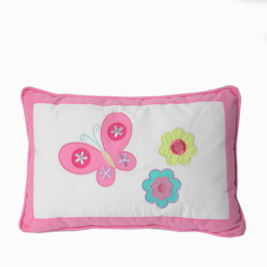 Butterfly Flower Pink Rectangular Embroidered Throw Pillow
