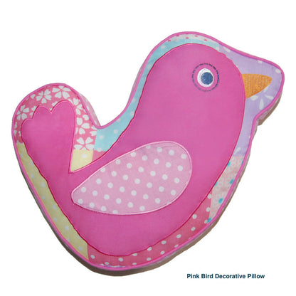 Pink Owl Embroidered Bird Novelty Throw Pillow